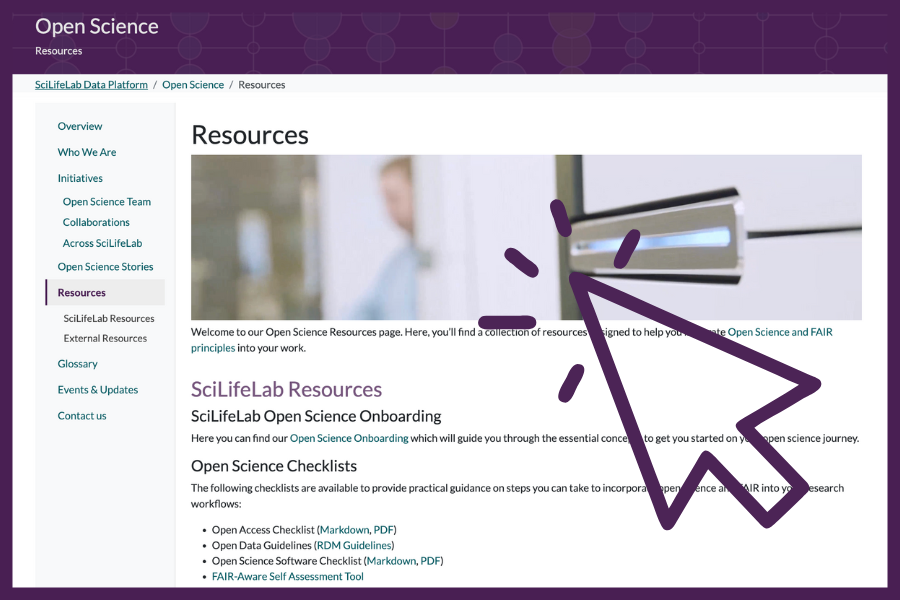 Screenshot of the open science Resources page